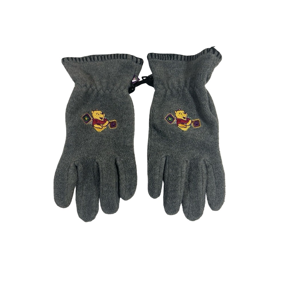 Vintage Disney Winnie the Pooh Fleece Gloves Grayโ Embroidered Winter One Size